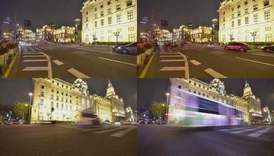 夜晚上海黄浦江边公路的车水马龙高清在线视频素材下载