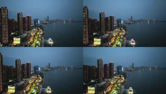 4K原创-芜湖滨江临江桥金鹰地标夜景航拍高清在线视频素材下载