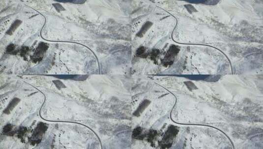 日本北海道雪原公路自驾游风光航拍高清在线视频素材下载