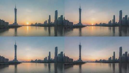 广州塔与珠江新城CBD天际线日落美景高清在线视频素材下载