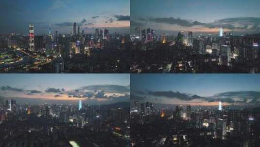 航拍广州天河城市傍晚日落全景合辑高清在线视频素材下载