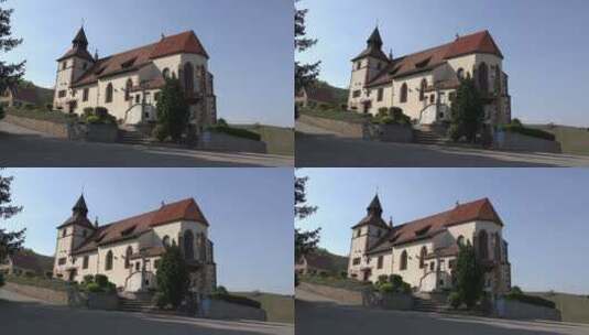 蓝天映衬下的法国阿尔萨斯教堂高清在线视频素材下载