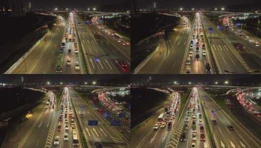城市交通夜景车水马龙-立交桥高架路车流高清在线视频素材下载