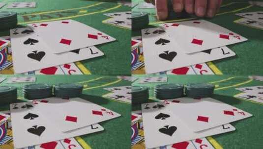 赌客把赌注推到桌子上的特写镜头高清在线视频素材下载