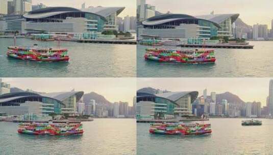 香港维多利亚港天星小轮航拍高清在线视频素材下载