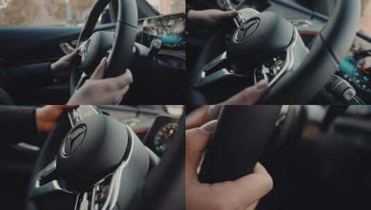 手持方向盘驾驶汽车高清在线视频素材下载