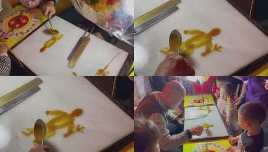 小朋友围观糖画手艺人一组3高清在线视频素材下载