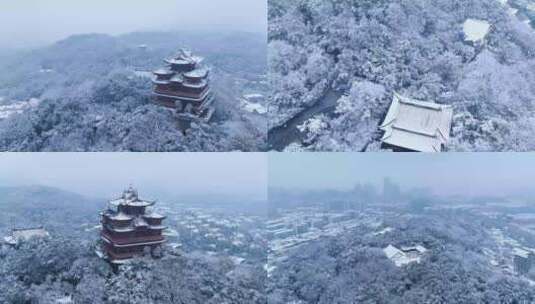 杭州吴山城隍阁冬天雪景4K航拍视频素材高清在线视频素材下载