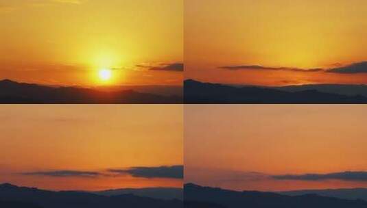 山上日落延时傍晚夕阳橙色天空阳光山峰太阳高清在线视频素材下载