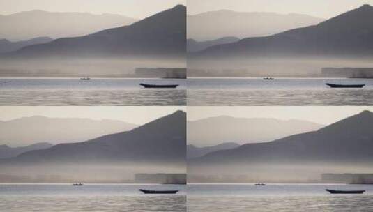 泸沽湖船只高清在线视频素材下载