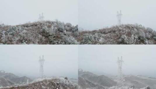 4K航拍 冰天雪地的电力塔高清在线视频素材下载