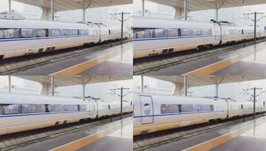 中国铁路高铁和谐号出站进站铁路运输交通高清在线视频素材下载