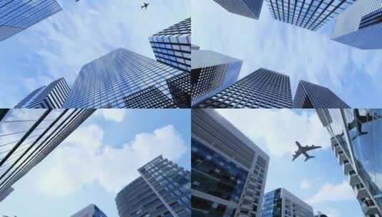 4k飞机飞过 金融商务大楼高清在线视频素材下载