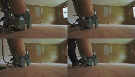 用镶木地板砂光机打磨木地板高清在线视频素材下载