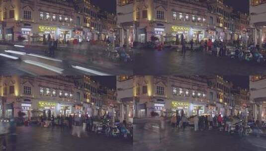 海口市骑楼老街夜景延时拍摄高清在线视频素材下载