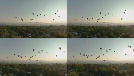热气球在城镇上空高清在线视频素材下载
