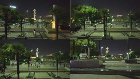 芜湖鸠兹广场夜景航拍高清在线视频素材下载