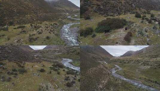高原水系小河流航拍小溪航拍高清在线视频素材下载