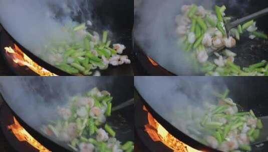 中餐烹饪 芦笋炒虾仁 炒虾仁高清在线视频素材下载