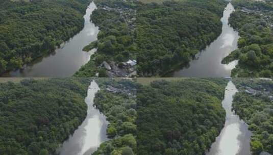 飞过村庄里的河高清在线视频素材下载