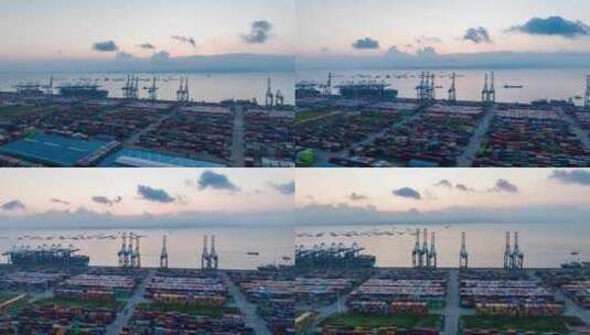 4k广州南沙港货运码头集装箱蓝天航拍延时高清在线视频素材下载
