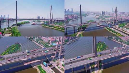 4k 航拍天津港桥梁交通高清在线视频素材下载