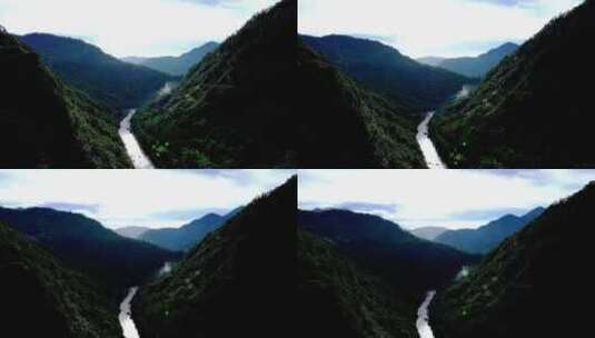 河流穿过山谷 唯美自然风景航拍高清在线视频素材下载