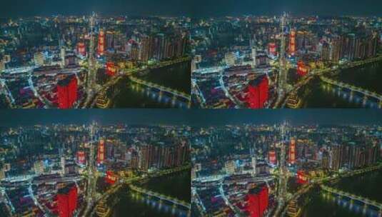南宁民族大道朝阳商圈夜景航拍延时高清在线视频素材下载