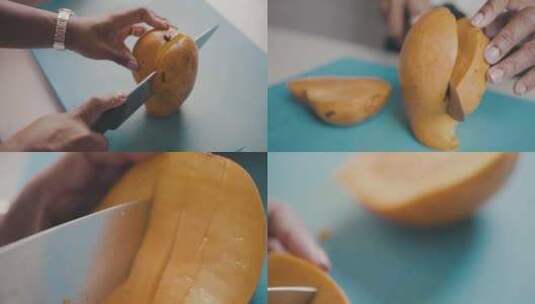 切开芒果，准备制作美食高清在线视频素材下载