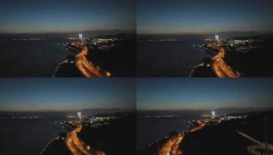 厦门夜景环岛路航拍海滨城市风光双子塔晚霞高清在线视频素材下载