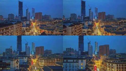 航拍夜景徐州市戏马台户部山步行街高清在线视频素材下载