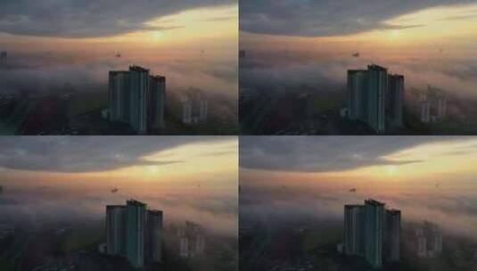 晨雾笼罩的城市高清在线视频素材下载