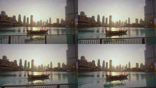 4K-摩托艇在哈利法塔湾航行, 迪拜自由港高清在线视频素材下载