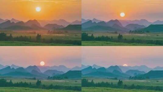 太阳在群山之后落下的延时摄影-广西柳州高清在线视频素材下载