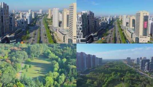 航拍枣庄薛城城南城市森林公园高清在线视频素材下载