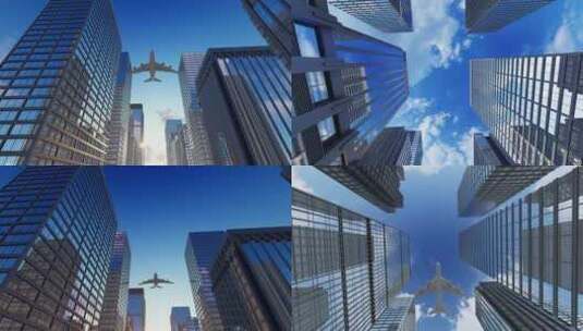 飞机飞过城市高清在线视频素材下载