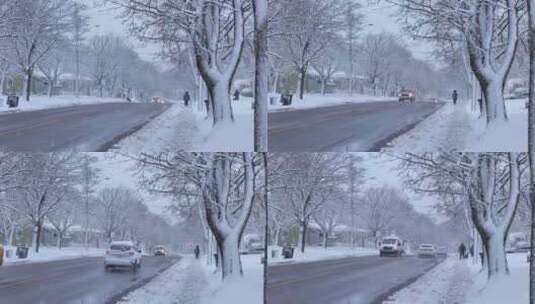 冬天的加拿大雪景，交通高清在线视频素材下载