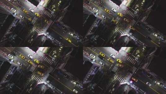 俯瞰夜间的城市十字路口高清在线视频素材下载