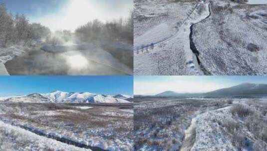 寒冬河流湿地寒雾雪景雾凇自然风光高清在线视频素材下载