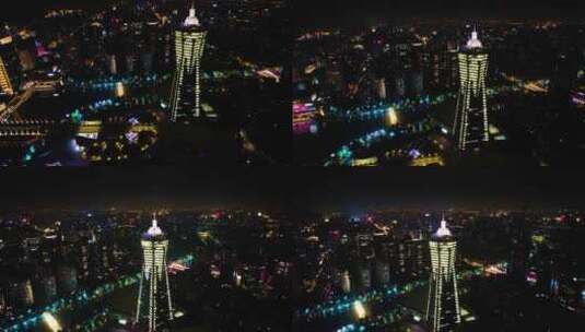 杭州市区西湖文化广场夜景延时高清在线视频素材下载