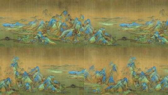 宋王希孟千里江山图中国画青绿山水卷一8K高清在线视频素材下载