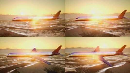 4K 飞越沙漠上空的飞机 客机 航班高清在线视频素材下载