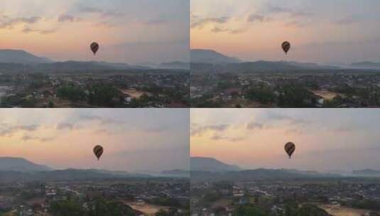 老挝万荣早晨升空的热气球运动高清在线视频素材下载