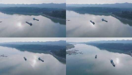 航拍长江河流船只高清在线视频素材下载