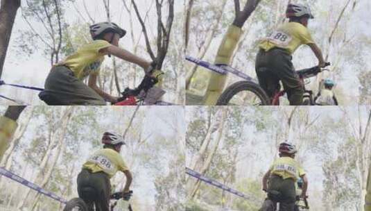 林间山地自行车骑行赛事高清在线视频素材下载