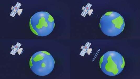 外层空间卫星在地球周围发射信号波动画。3高清在线视频素材下载