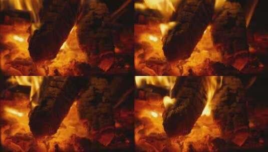 燃烧的柴火焰木炭篝火农村大灶高清在线视频素材下载
