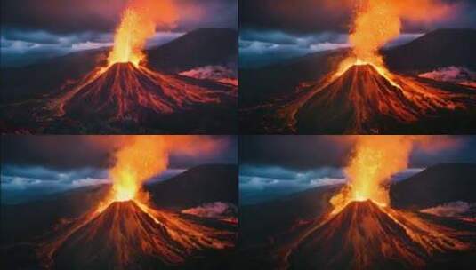 AI火山喷发火山爆发岩浆熔岩末日高清在线视频素材下载