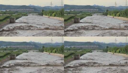 实拍暴雨后洪水 山洪  泥石流高清在线视频素材下载