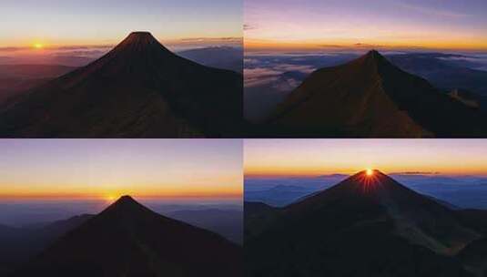 山间日落鸟瞰图轮廓火山高清在线视频素材下载